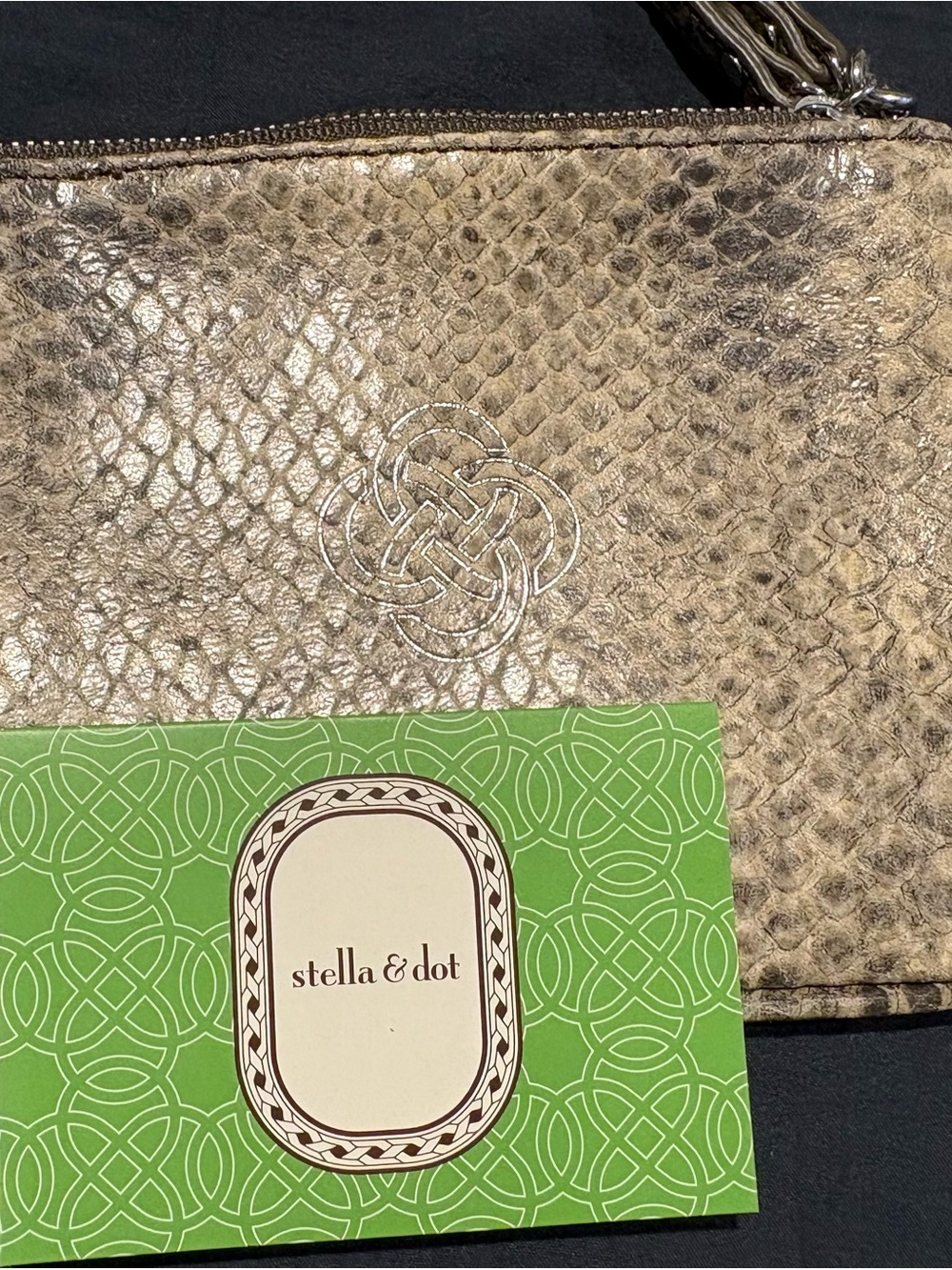 Stella & Dot Metallic Gold Snake-Print Pouch